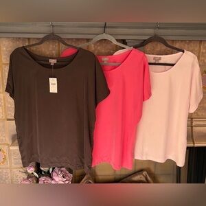 Bundle of 3 J. Jill Short Sleeve Tops - Brown, Coral, and Pink